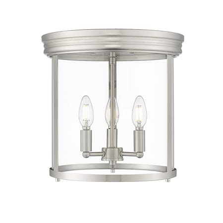 Z-Lite Thayer Flush Mount, 3-Light, 13 In.W x 13 In.H, Brushed Nickel/Clear 742F13-BN